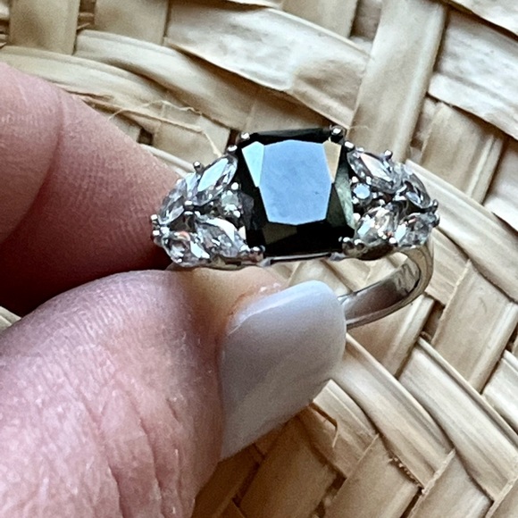 SOLD! BLACK DIAMOND 3.5CT w/ Clear CZs Silver Ring - Picture 2 of 8